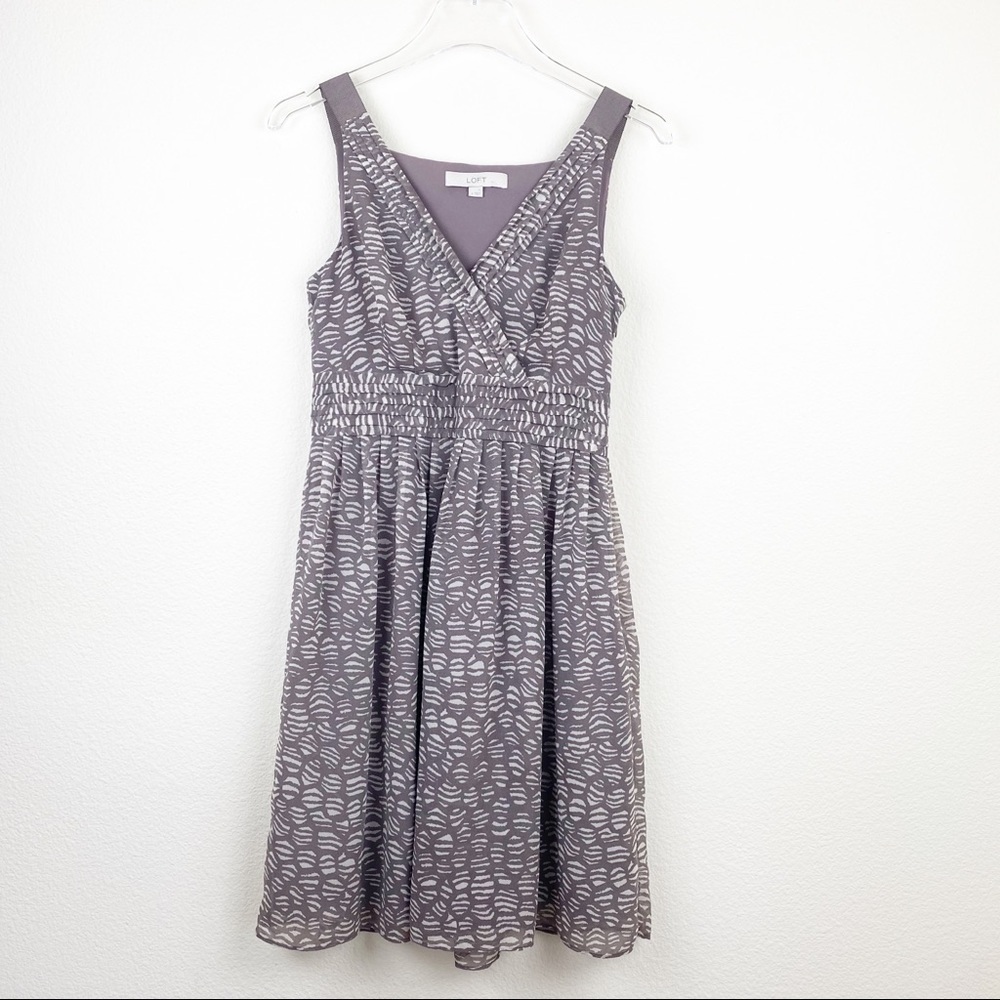 ANN TAYLOR LOFT Casual Chiffon Dress Gray Print 4